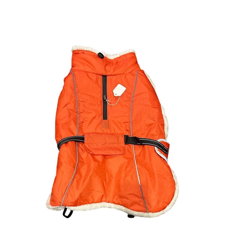 New Dog Coat, Dog Raincoat, Winter, Warm, Orange, Adjustable, Size Large